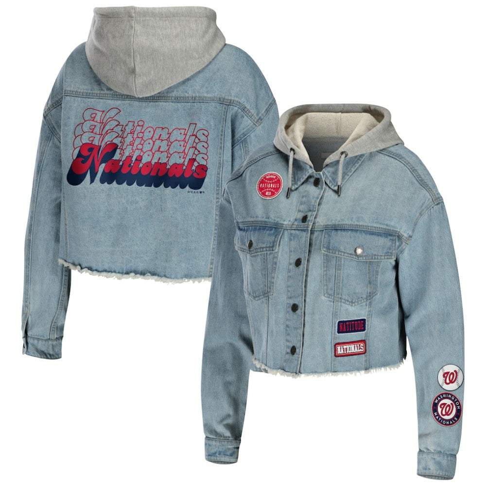 Washington Nationals WEAR by Erin Andrews Women's Hooded Button-Up Denim Jacket