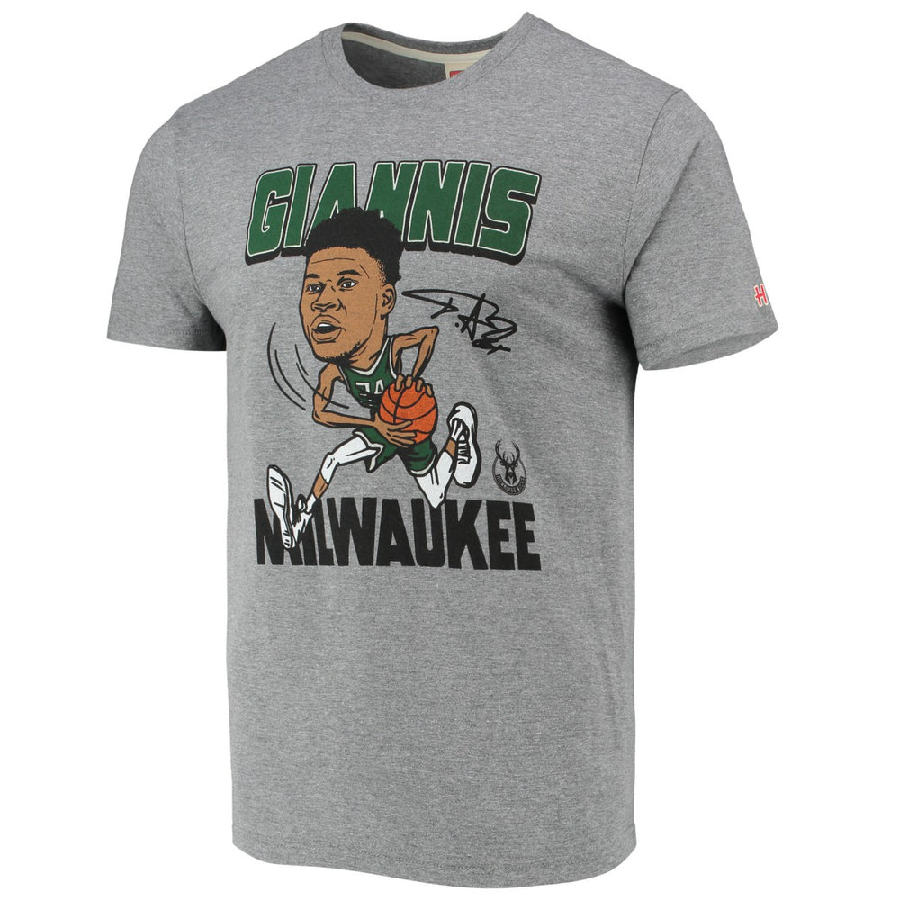 Giannis Antetokounmpo Milwaukee Bucks Homage Caricature Tri-Blend T-Shirt - Heathered Gray discount