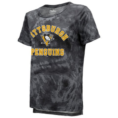 Pittsburgh Penguins Majestic Threads Women's Boyfriend Tie-Dye Tri-Blend T-Shirt Black