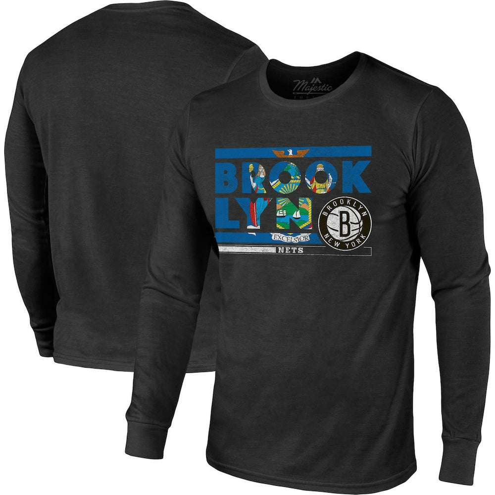 Brooklyn Nets Majestic Threads City and State Tri-Blend Long Sleeve T-Shirt - Black for sale