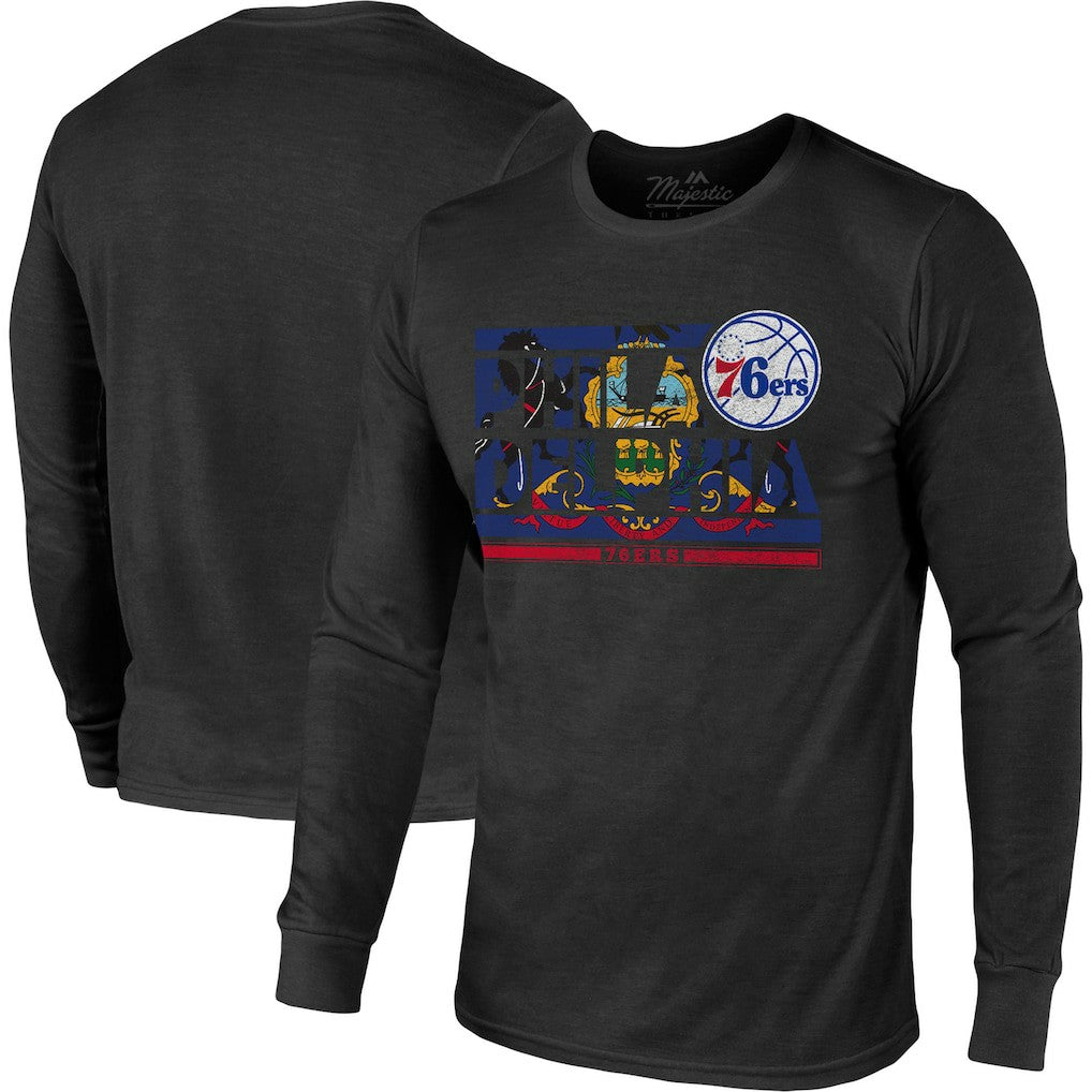 Philadelphia 76ers Majestic Threads City and State Tri-Blend Long Sleeve T-Shirt - Black online