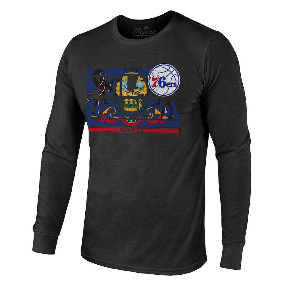 Philadelphia 76ers Majestic Threads City and State Tri-Blend Long Sleeve T-Shirt - Black online