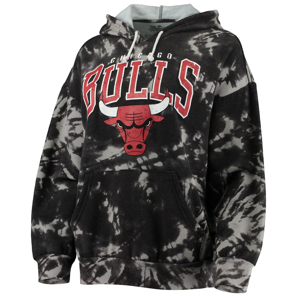 Chicago Bulls Majestic Threads Women's Burble Tie-Dye Tri-Blend Pullover Hoodie - Black for sale