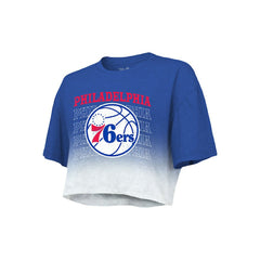 Philadelphia 76ers Majestic Threads Women's Repeat Dip-Dye Cropped T-Shirt - Royal/White discount