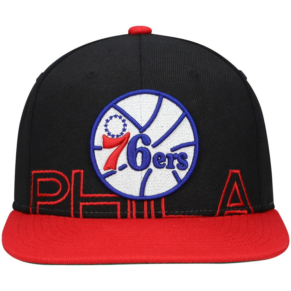Philadelphia 76ers Hardwood Classics Low Big Face Snapback Hat - Black/Red | Mitchell & Ness for sale