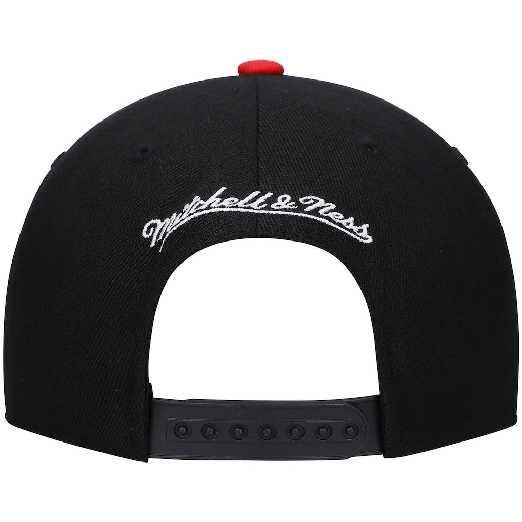 Philadelphia 76ers Hardwood Classics Low Big Face Snapback Hat - Black/Red | Mitchell & Ness for sale