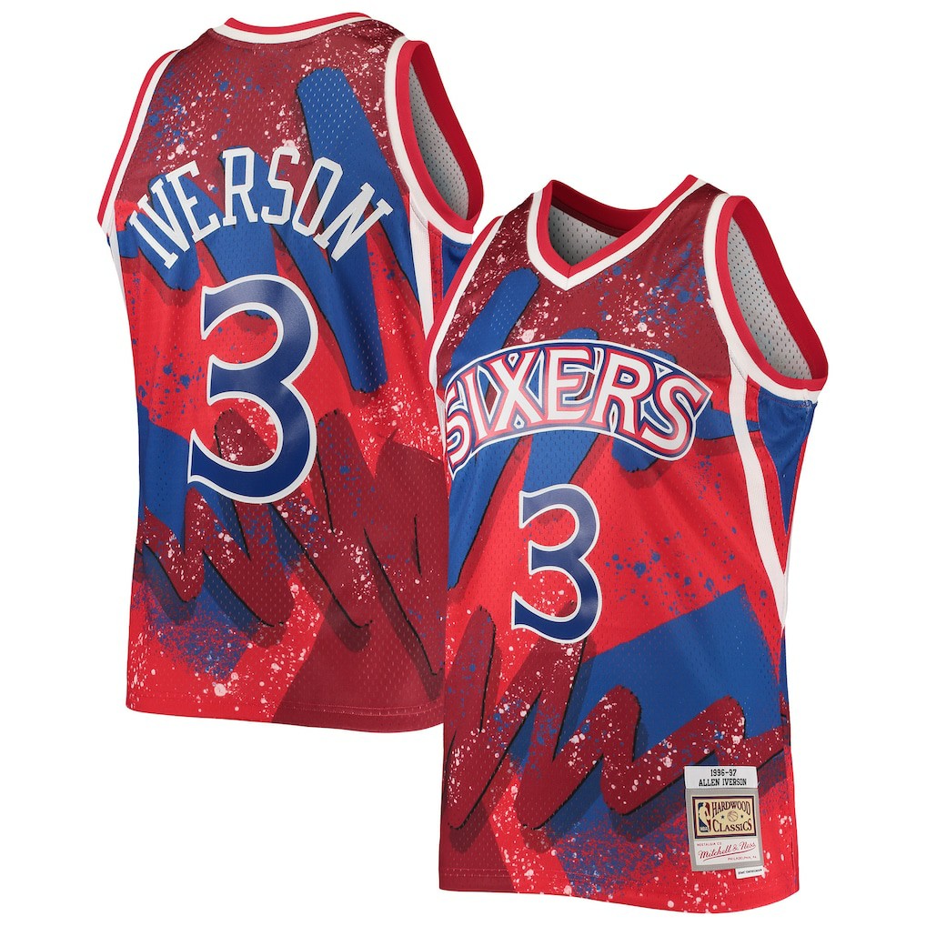 Allen Iverson Philadelphia 76ers Hardwood Classics 1996/97 Hyper Hoops Swingman Jersey - Red | Mitchell & Ness on sale