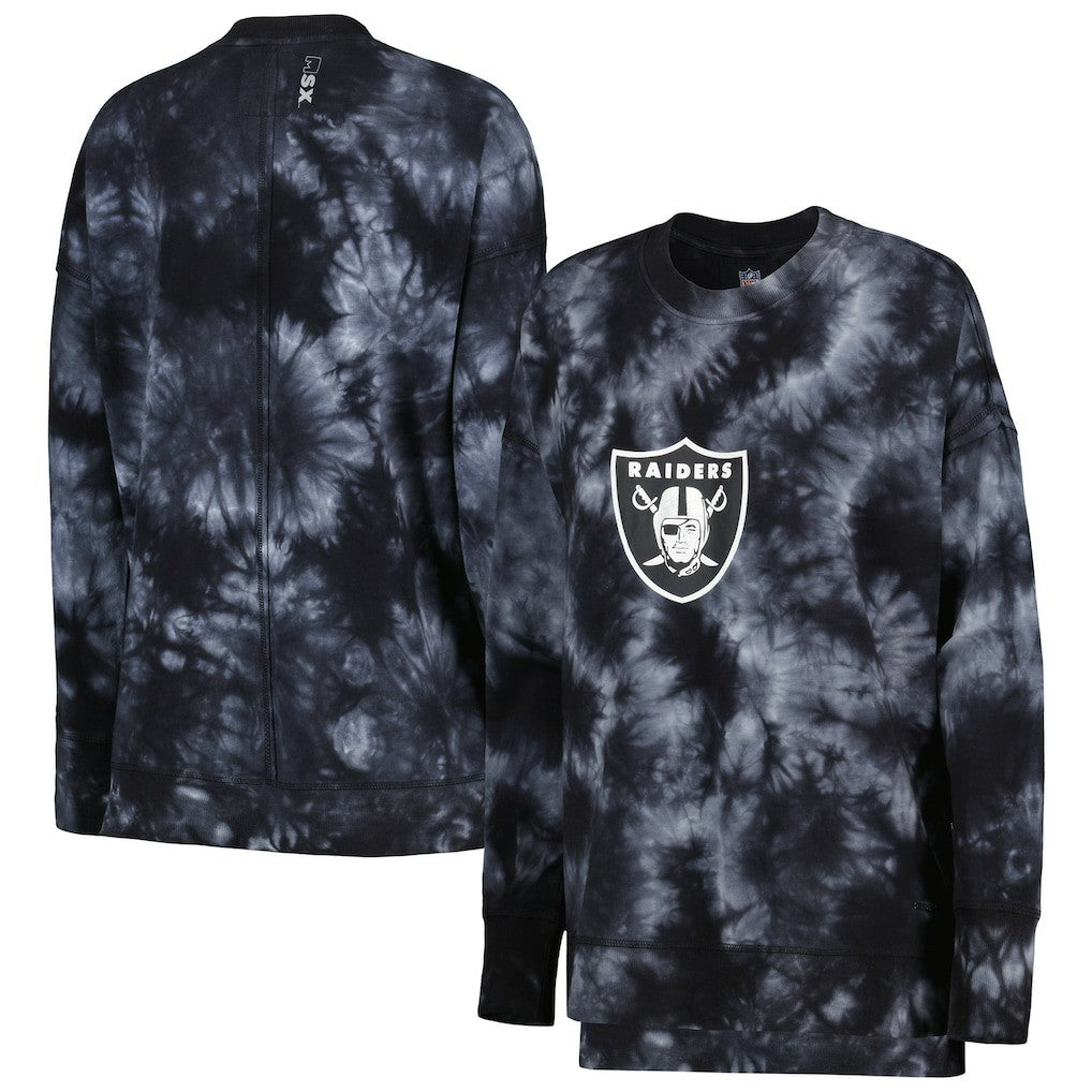 Las Vegas Raiders MSX by Michael Strahan Women's Bailey Tie-Dye Pullover Sweatshirt - Black cheap