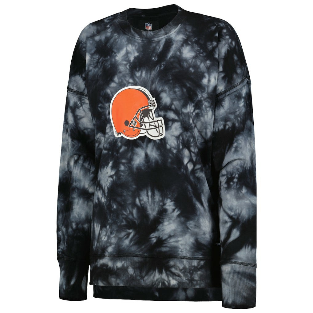 Cleveland Browns MSX by Michael Strahan Women's Bailey Tie-Dye Tri-Blend Pullover Sweatshirt - Black cheap