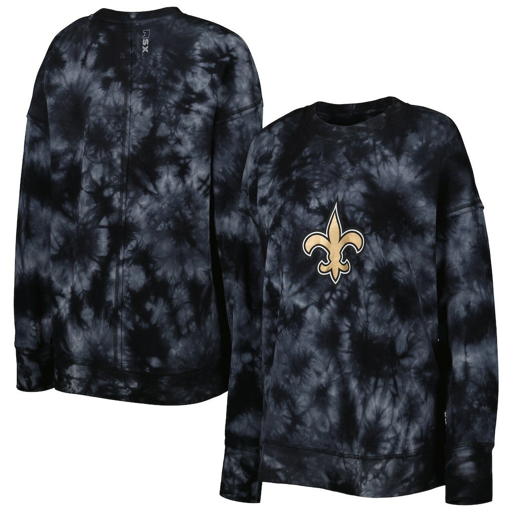 New Orleans Saints MSX by Michael Strahan Women's Bailey Tie-Dye Tri-Blend Pullover Sweatshirt - Black cheap