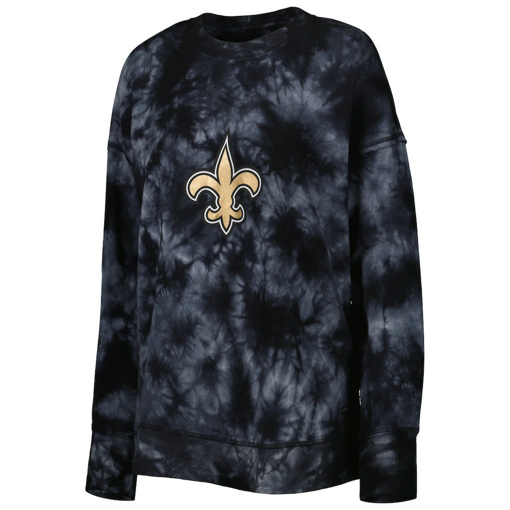 New Orleans Saints MSX by Michael Strahan Women's Bailey Tie-Dye Tri-Blend Pullover Sweatshirt - Black cheap