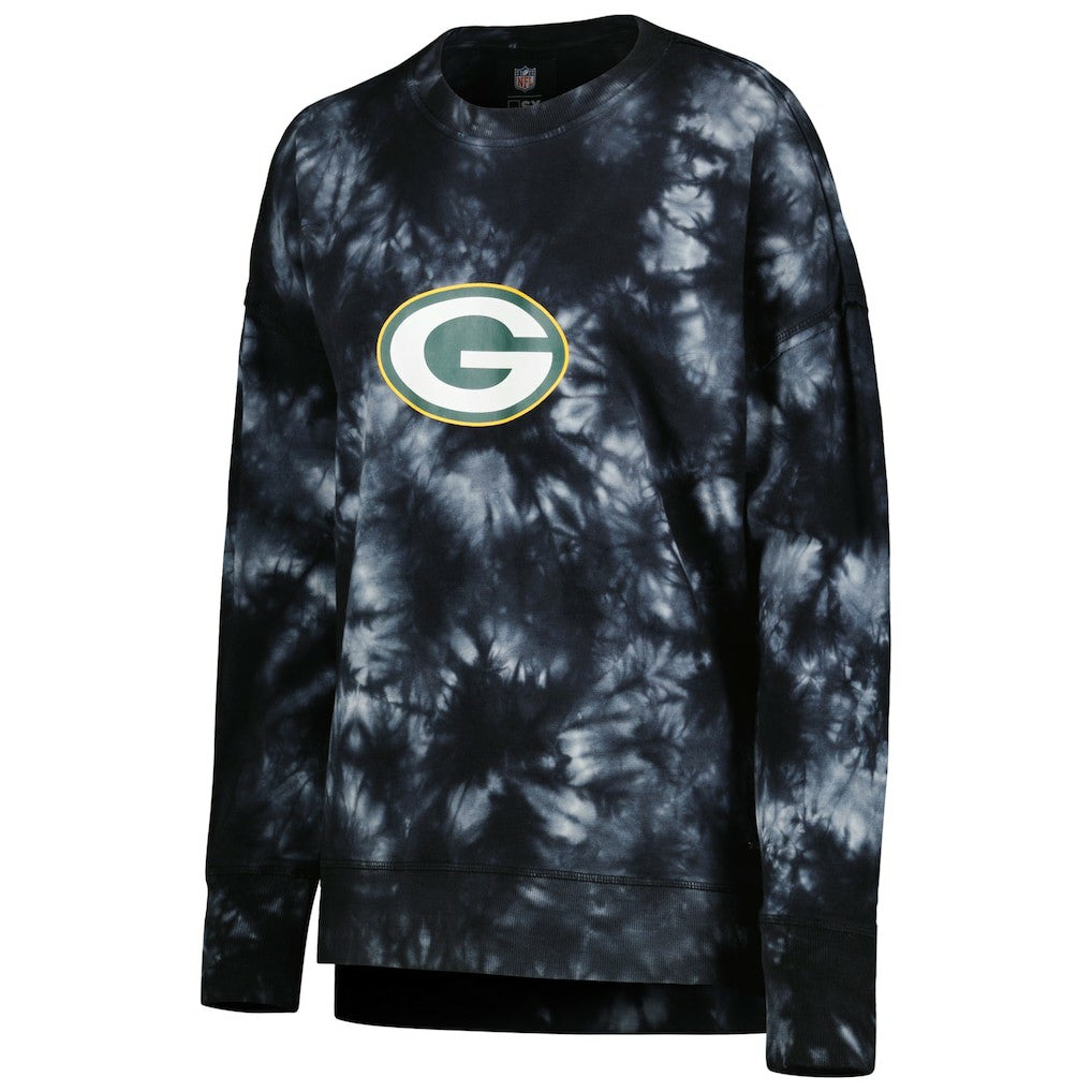 Green Bay Packers MSX by Michael Strahan Women's Bailey Tie-Dye Tri-Blend Pullover Sweatshirt - Black discount