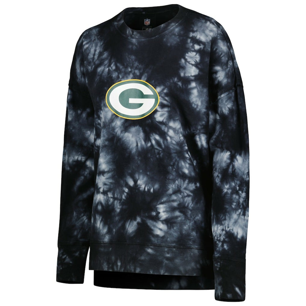 Green Bay Packers MSX by Michael Strahan Women's Bailey Tie-Dye Tri-Blend Pullover Sweatshirt - Black discount
