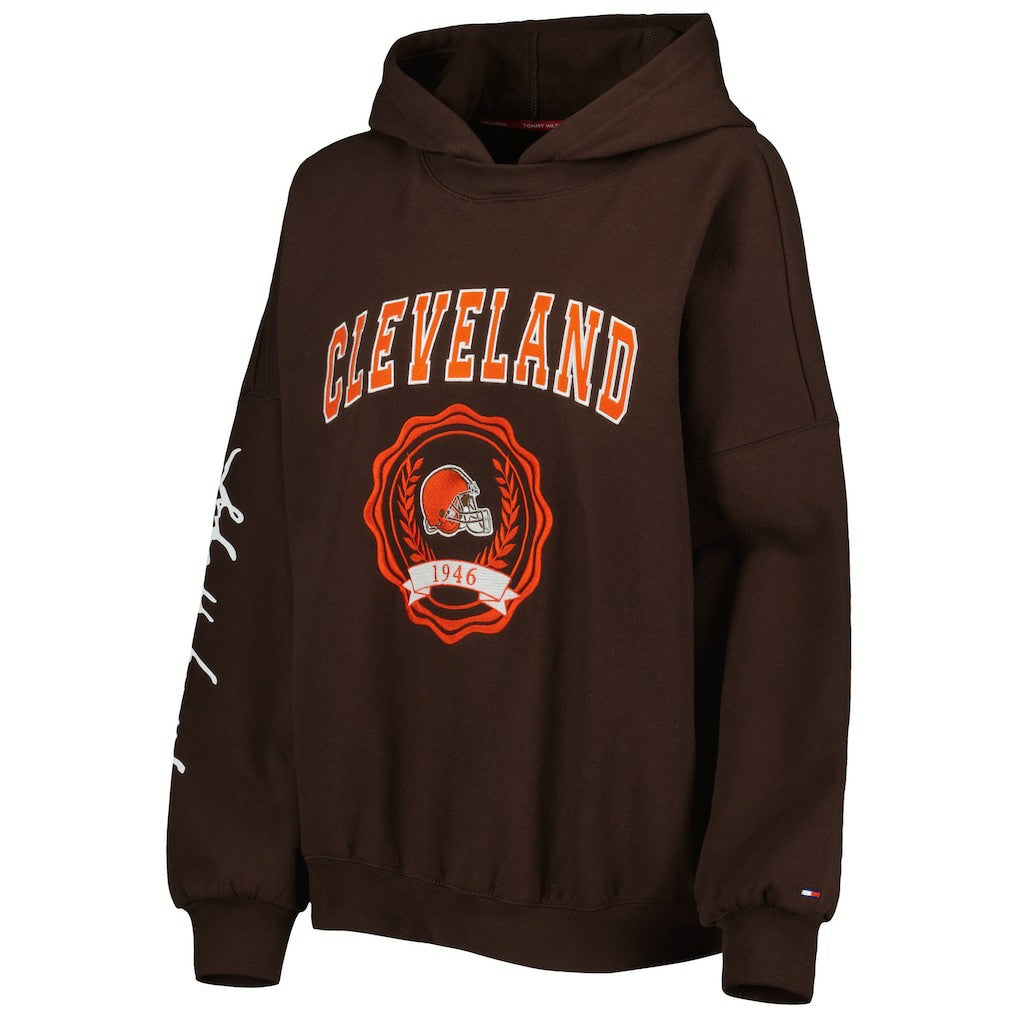Cleveland Browns Tommy Hilfiger Women's Becca Drop Shoulder Pullover Hoodie - Brown for sale