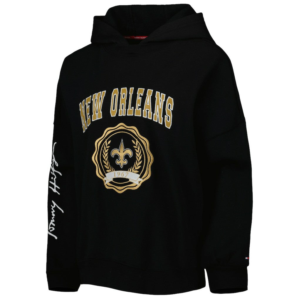 New Orleans Saints Tommy Hilfiger Women's Becca Drop Shoulder Pullover Hoodie - Black for sale