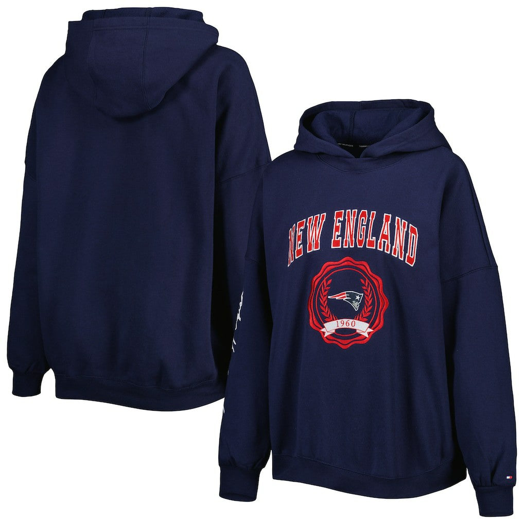 New England Patriots Tommy Hilfiger Women's Becca Drop Shoulder Pullover Hoodie - Navy outlet