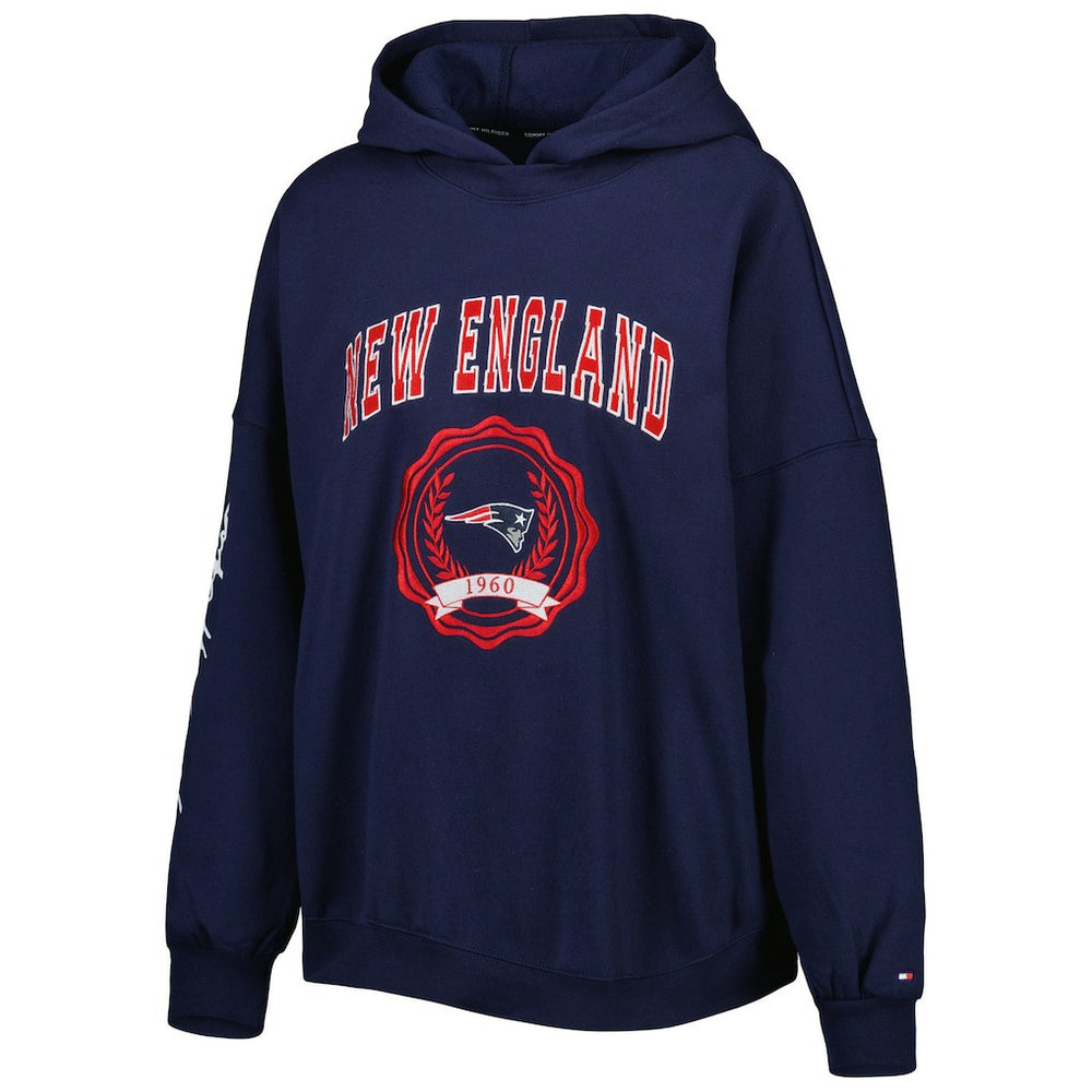 New England Patriots Tommy Hilfiger Women's Becca Drop Shoulder Pullover Hoodie - Navy outlet