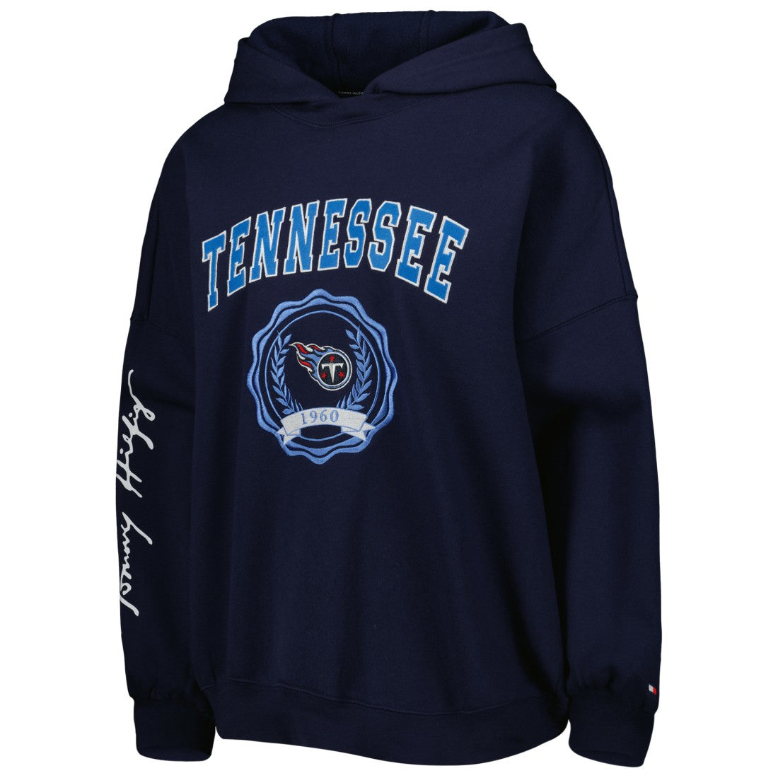 Tennessee Titans Tommy Hilfiger Women's Becca Drop Shoulder Pullover Hoodie - Navy for sale