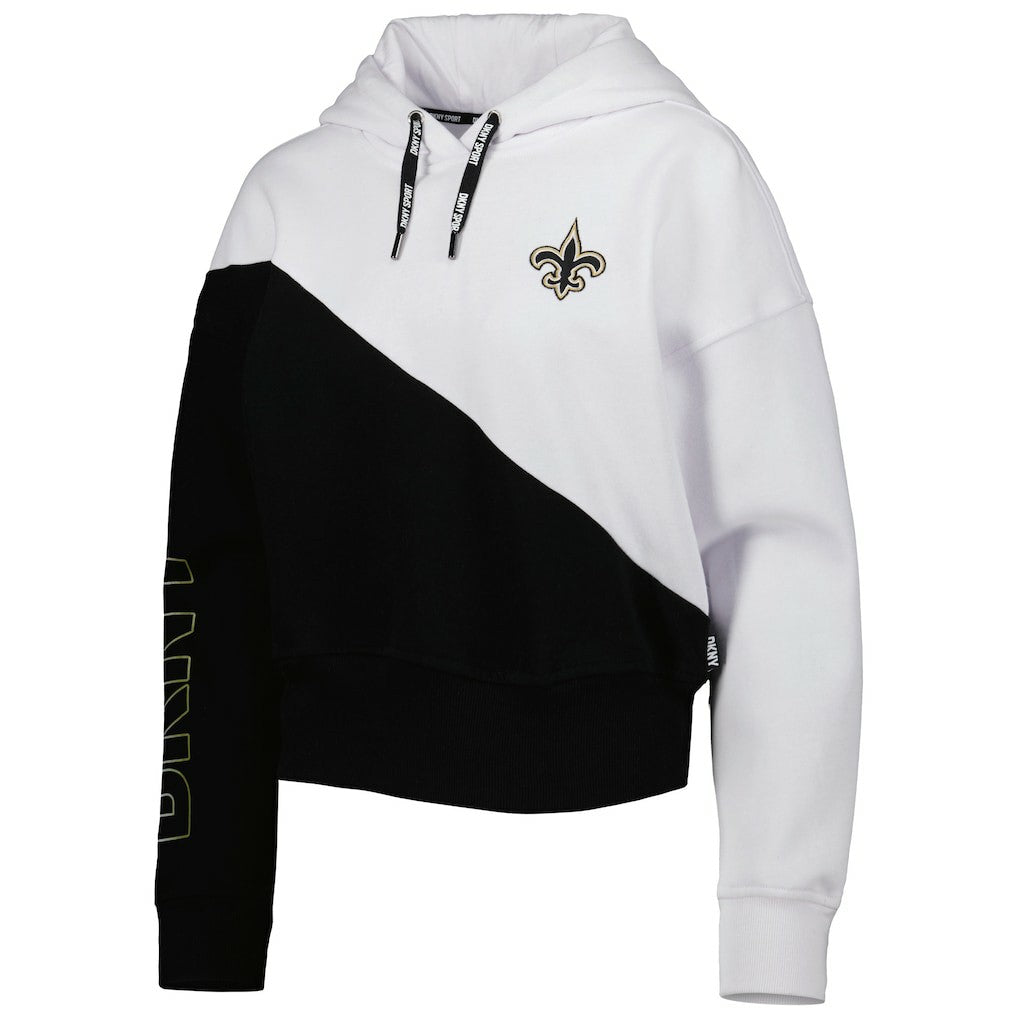New Orleans Saints DKNY Sport Women's Bobbi Color Blocked Pullover Hoodie - White/Black outlet