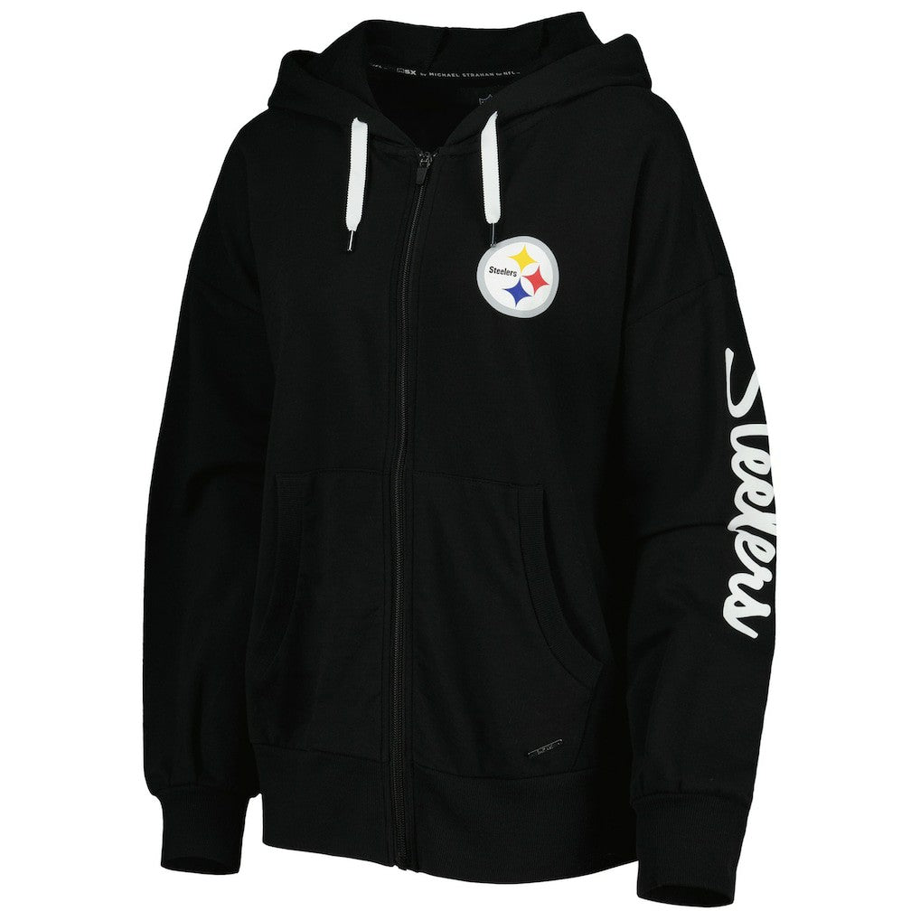 Pittsburgh Steelers MSX by Michael Strahan Women's Emerson Lightweight Full-Zip Hoodie - Black discount