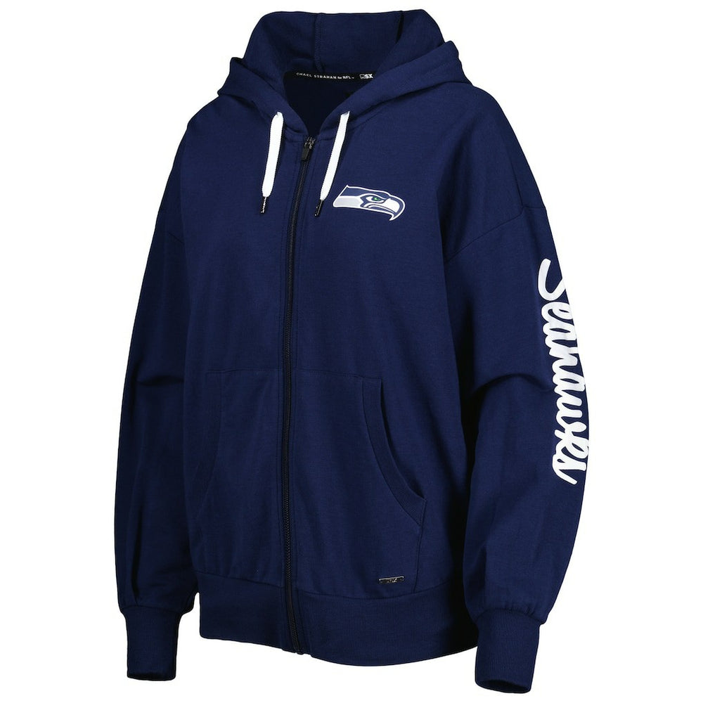 Seattle Seahawks MSX by Michael Strahan Women's Emerson Lightweight Full-Zip Hoodie - College Navy for sale