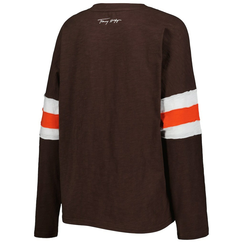 Cleveland Browns Tommy Hilfiger Women's Justine Long Sleeve Tunic T-Shirt - Brown for sale