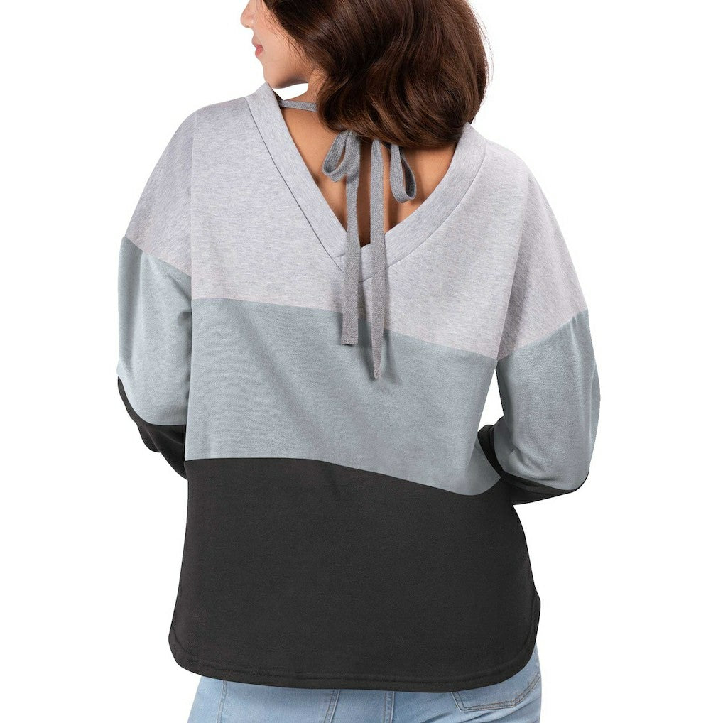 Las Vegas Raiders Touch Women's Outfield Deep V-Back Waist Length Pullover Sweatshirt - Heather Gray/Black online