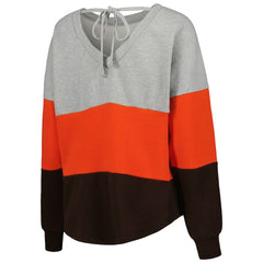 Cleveland Browns Touch Women's Outfield Deep V-Back Waist Length Pullover Sweatshirt - Heather Gray/Brown discount