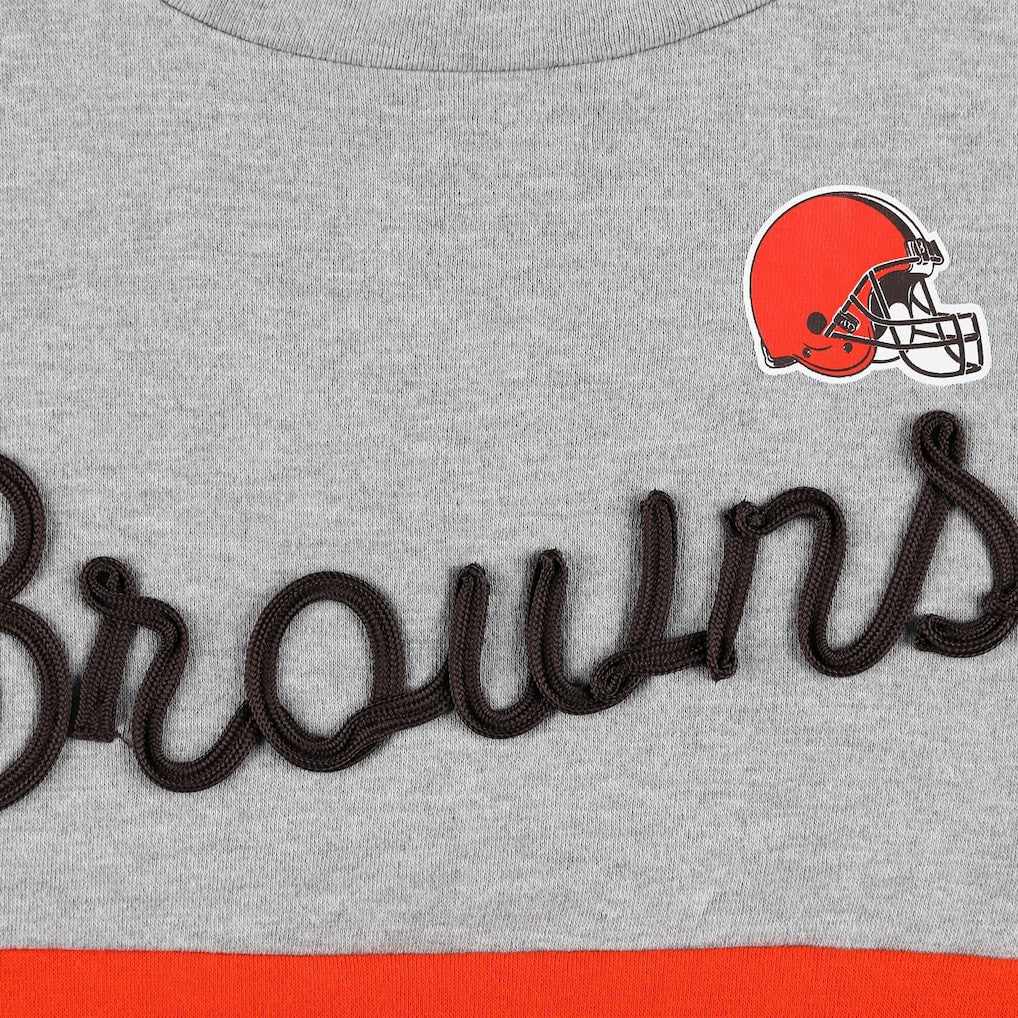 Cleveland Browns Touch Women's Outfield Deep V-Back Waist Length Pullover Sweatshirt - Heather Gray/Brown discount