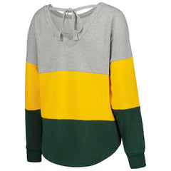 Green Bay Packers Touch Women's Outfield Deep V-Back Waist Length Pullover Sweatshirt - Heather Gray/Green discount
