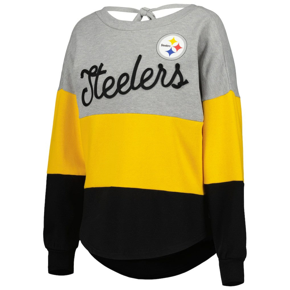 Pittsburgh Steelers Touch Women's Outfield Deep V-Back Waist Length Pullover Sweatshirt - Heather Gray/Black sale
