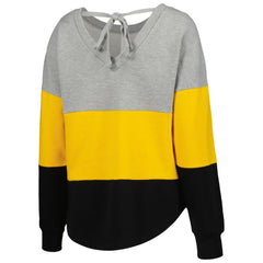 Pittsburgh Steelers Touch Women's Outfield Deep V-Back Waist Length Pullover Sweatshirt - Heather Gray/Black sale