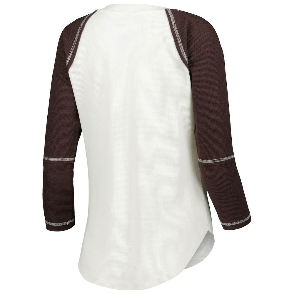 Cleveland Browns Touch Women's Rebel Raglan Tri-Blend 3/4-Sleeve Lace-Up V-Neck T-Shirt - White/Brown on sale