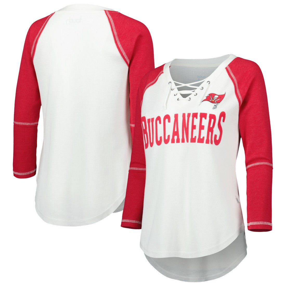 Tampa Bay Buccaneers Touch Women's Rebel Raglan Tri-Blend 3/4-Sleeve Lace-Up V-Neck T-Shirt - White/Red outlet