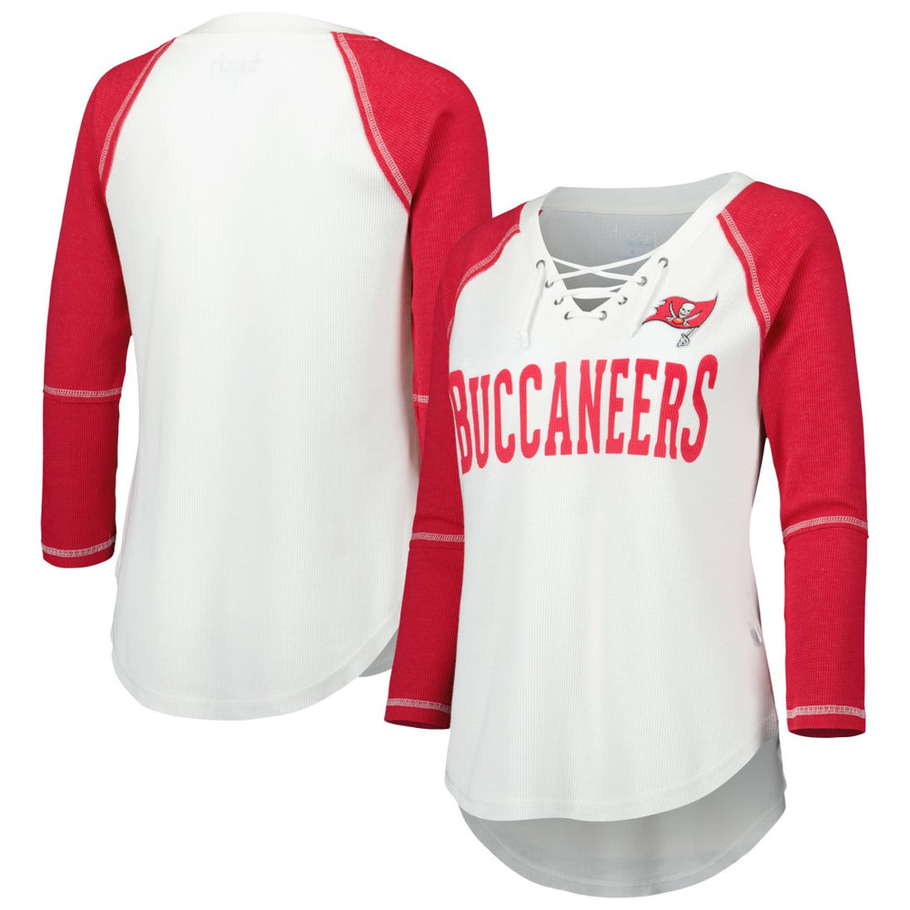 Tampa Bay Buccaneers Touch Women's Rebel Raglan Tri-Blend 3/4-Sleeve Lace-Up V-Neck T-Shirt - White/Red outlet