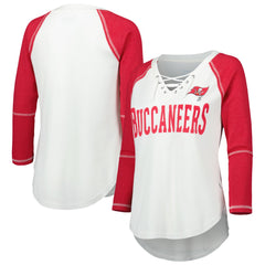 Tampa Bay Buccaneers Touch Women's Rebel Raglan Tri-Blend 3/4-Sleeve Lace-Up V-Neck T-Shirt - White/Red outlet