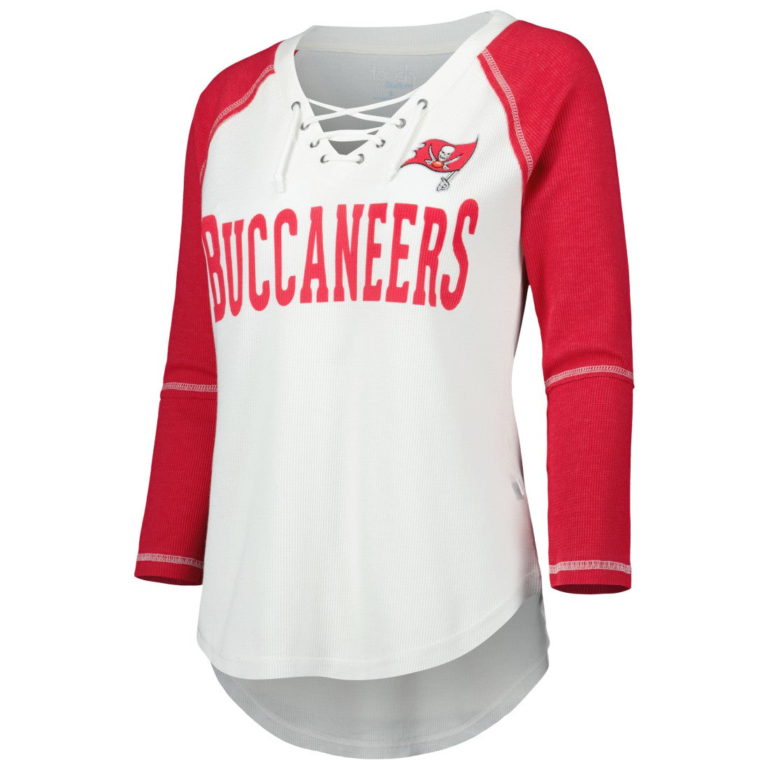 Tampa Bay Buccaneers Touch Women's Rebel Raglan Tri-Blend 3/4-Sleeve Lace-Up V-Neck T-Shirt - White/Red outlet