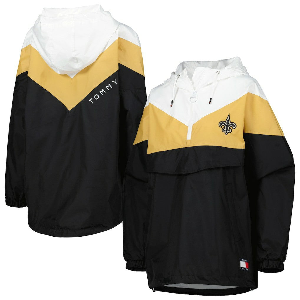 New Orleans Saints Tommy Hilfiger Women's Staci Half-Zip Hoodie Windbreaker Jacket - White/Gold sale