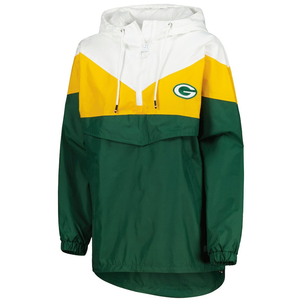 Green Bay Packers Tommy Hilfiger Women's Staci Half-Zip Hoodie Windbreaker Jacket - White/Gold discount