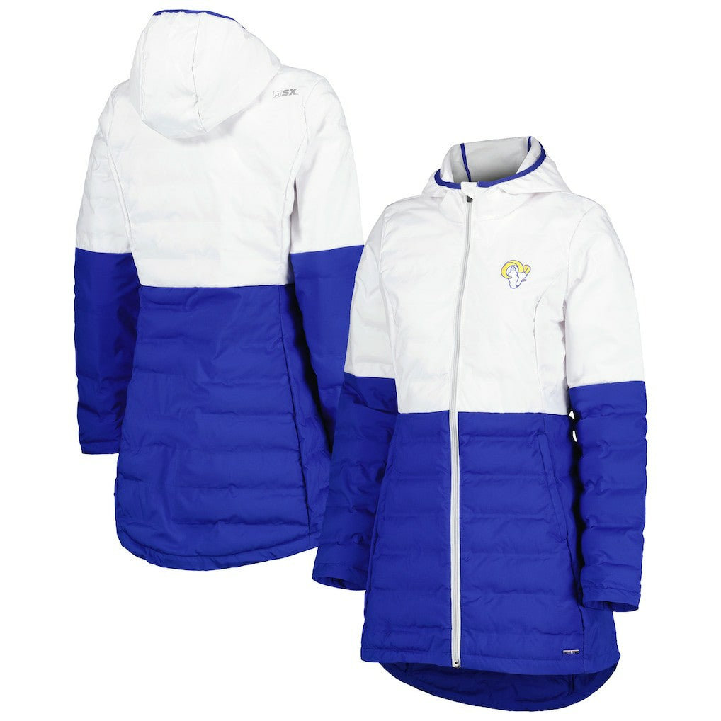 Los Angeles Rams MSX by Michael Strahan Women's Willow Quilted Hoodie Full-Zip Jacket - White/Royal sale