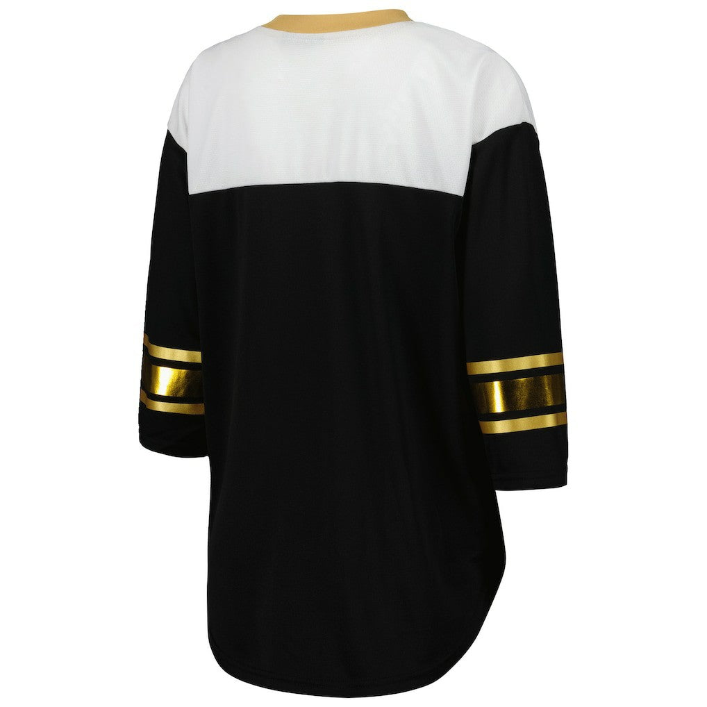 New Orleans Saints G-III 4Her by Carl Banks Women's Double Team 3/4-Sleeve Lace-Up T-Shirt - Black/White sale