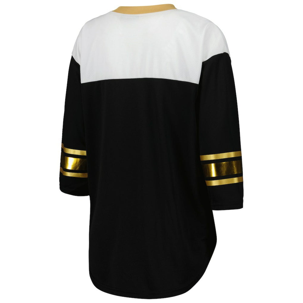 New Orleans Saints G-III 4Her by Carl Banks Women's Double Team 3/4-Sleeve Lace-Up T-Shirt - Black/White sale