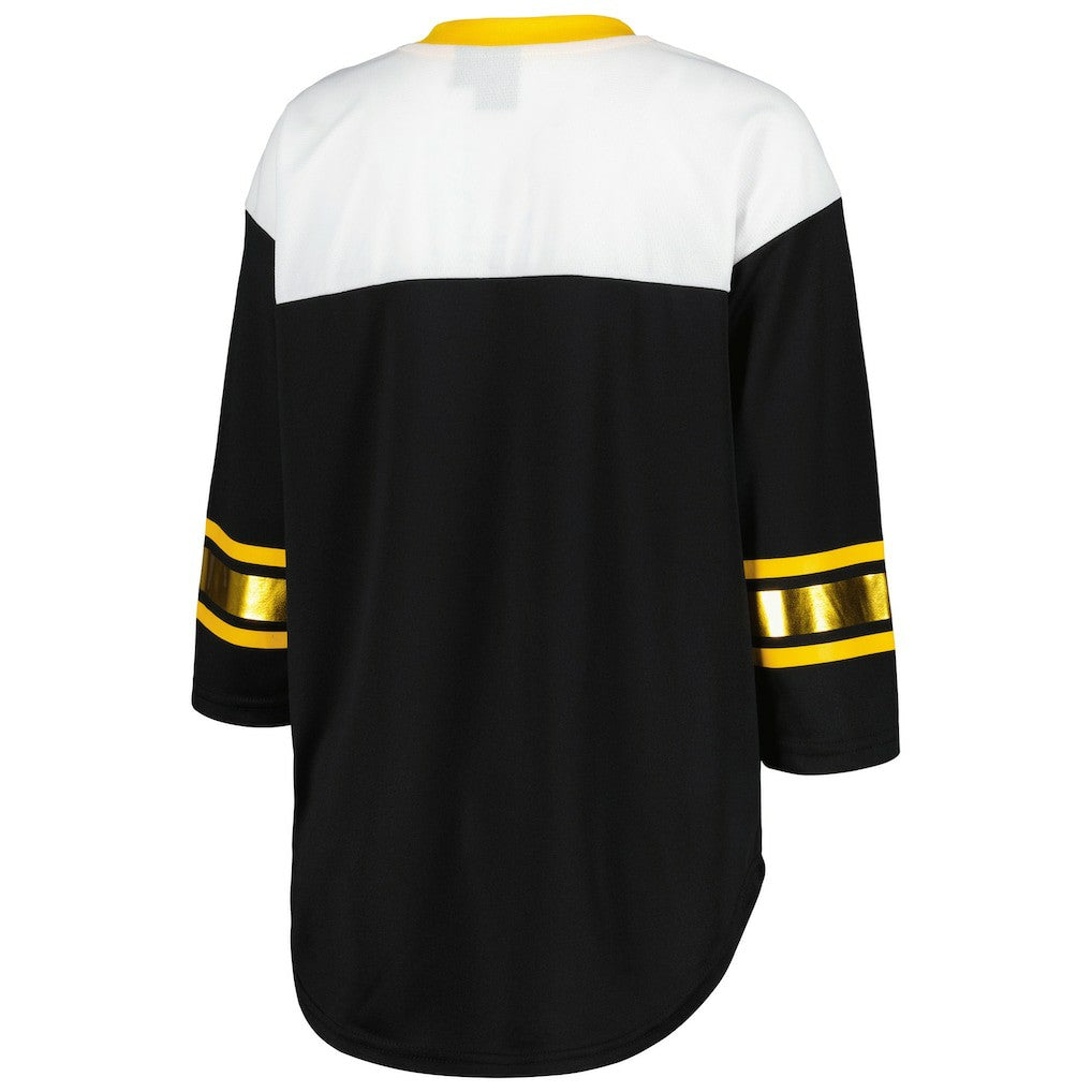 Pittsburgh Steelers G-III 4Her by Carl Banks Women's Double Team 3/4-Sleeve Lace-Up T-Shirt - Black/White on sale