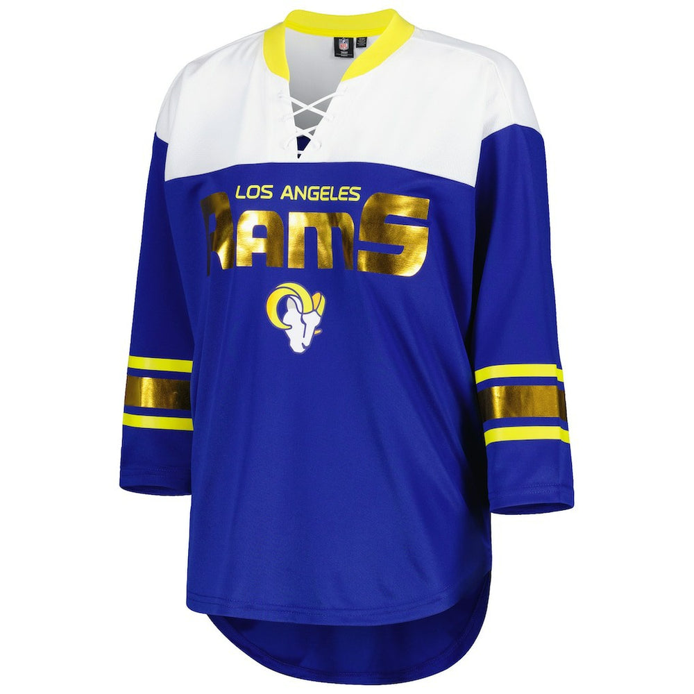 Los Angeles Rams G-III 4Her by Carl Banks Women's Double Team 3/4-Sleeve Lace-Up T-Shirt - Royal/White discount