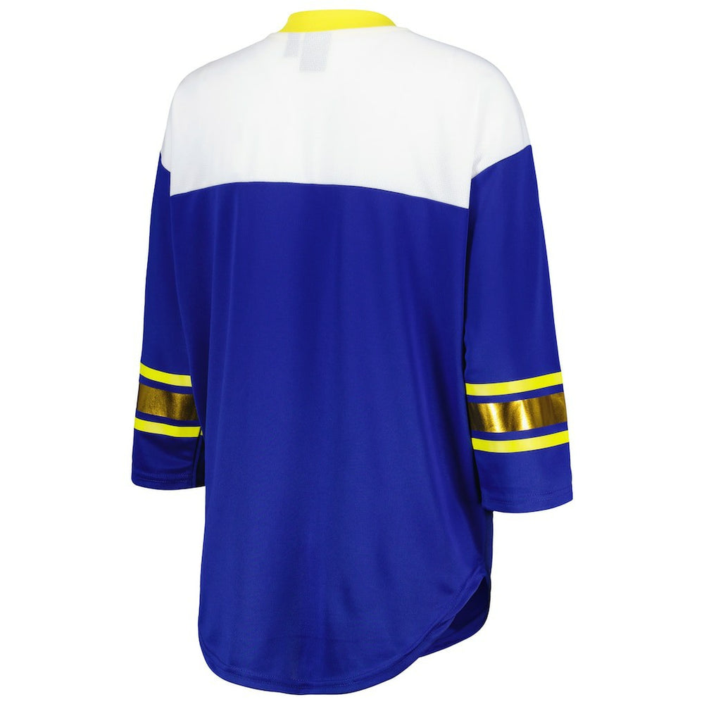 Los Angeles Rams G-III 4Her by Carl Banks Women's Double Team 3/4-Sleeve Lace-Up T-Shirt - Royal/White discount