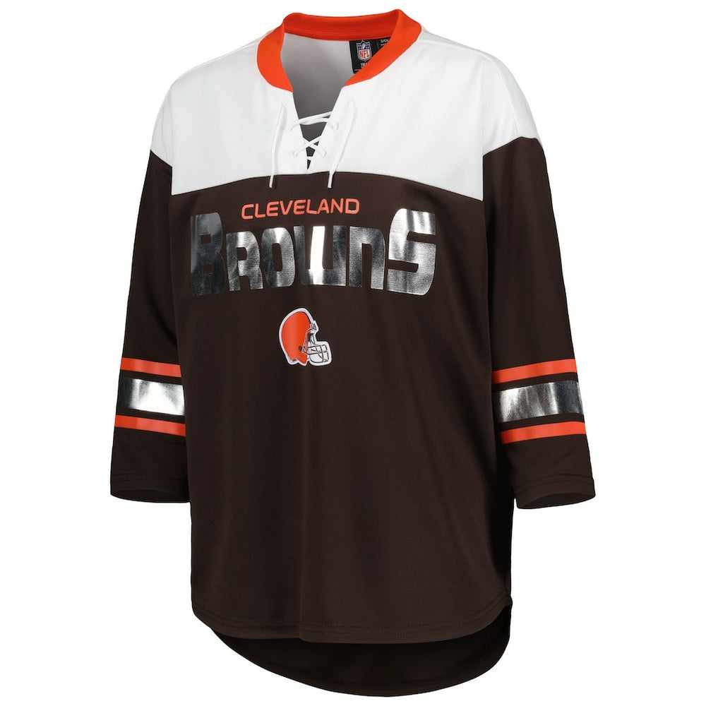 Cleveland Browns G-III 4Her by Carl Banks Women's Double Team 3/4-Sleeve Lace-Up T-Shirt - Brown/White cheap