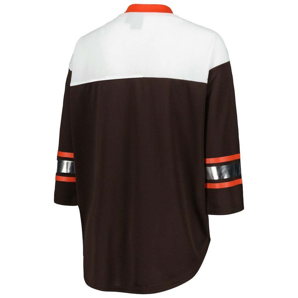 Cleveland Browns G-III 4Her by Carl Banks Women's Double Team 3/4-Sleeve Lace-Up T-Shirt - Brown/White cheap