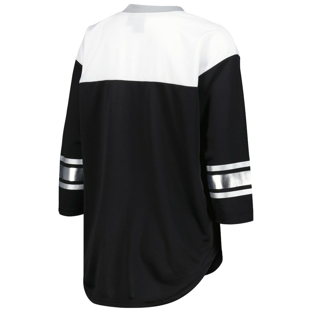 Las Vegas Raiders G-III 4Her by Carl Banks Women's Double Team 3/4-Sleeve Lace-Up T-Shirt - Black/White cheap