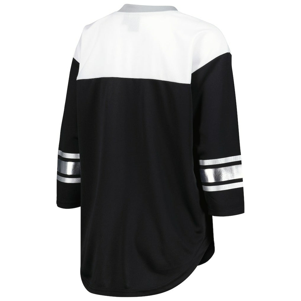 Las Vegas Raiders G-III 4Her by Carl Banks Women's Double Team 3/4-Sleeve Lace-Up T-Shirt - Black/White cheap