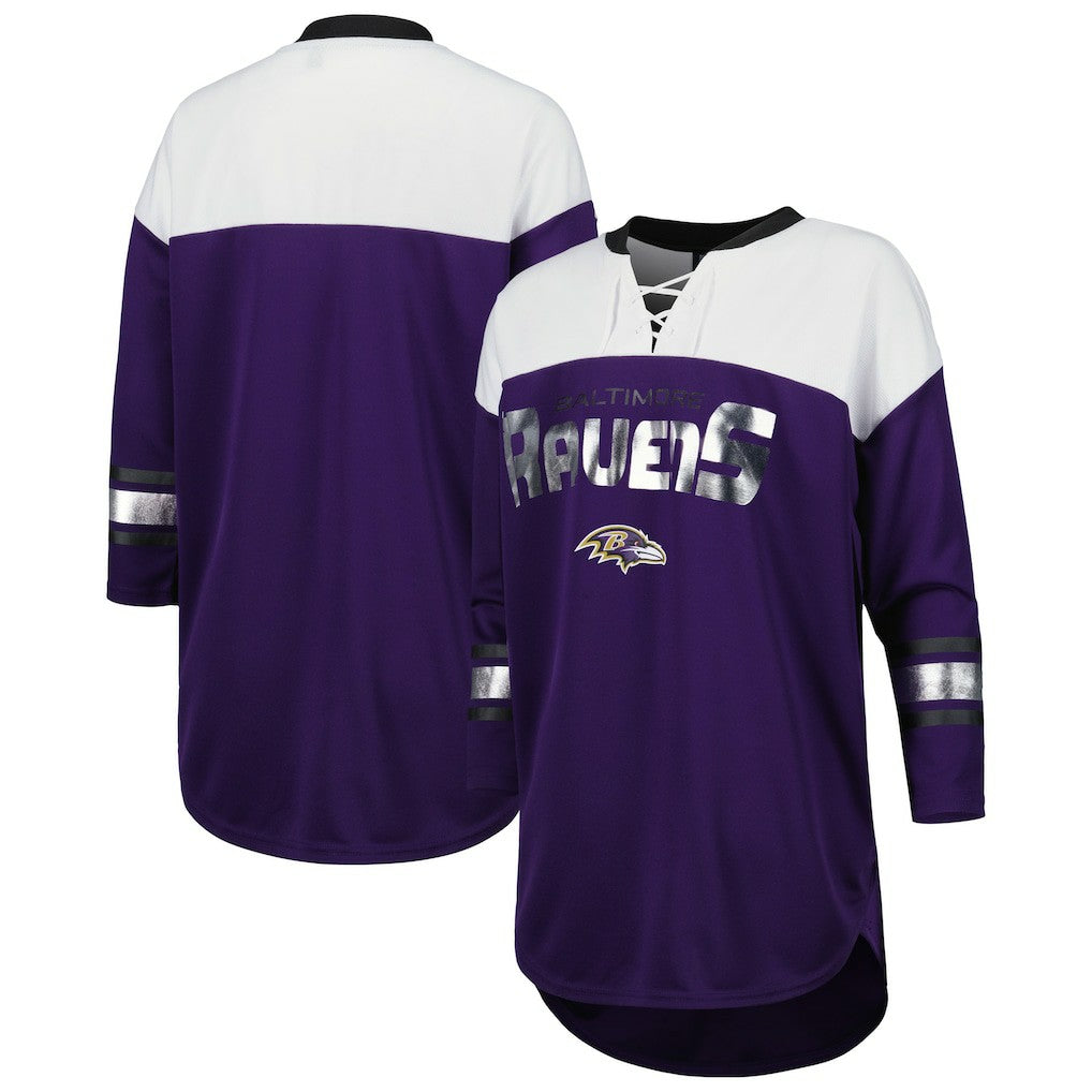 Baltimore Ravens G-III 4Her by Carl Banks Women's Double Team 3/4-Sleeve Lace-Up T-Shirt - Purple/White online